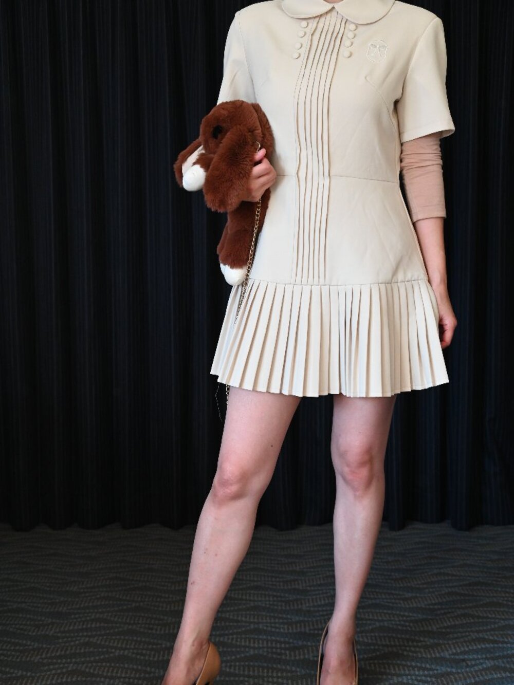 Cream Pleated Mini Dress | Sculpted Silhouette | Soft Tailored Elegance
